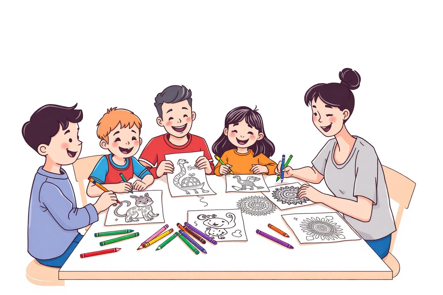 Family coloring printable pages together